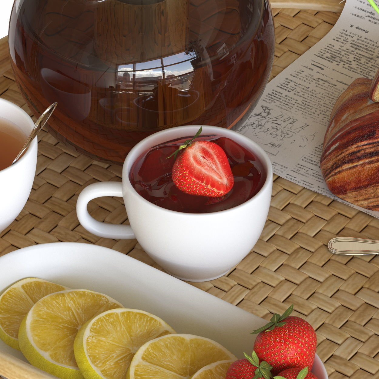 SOMMARDROM-breakfast tea tray with checkered pattern 3D model_3