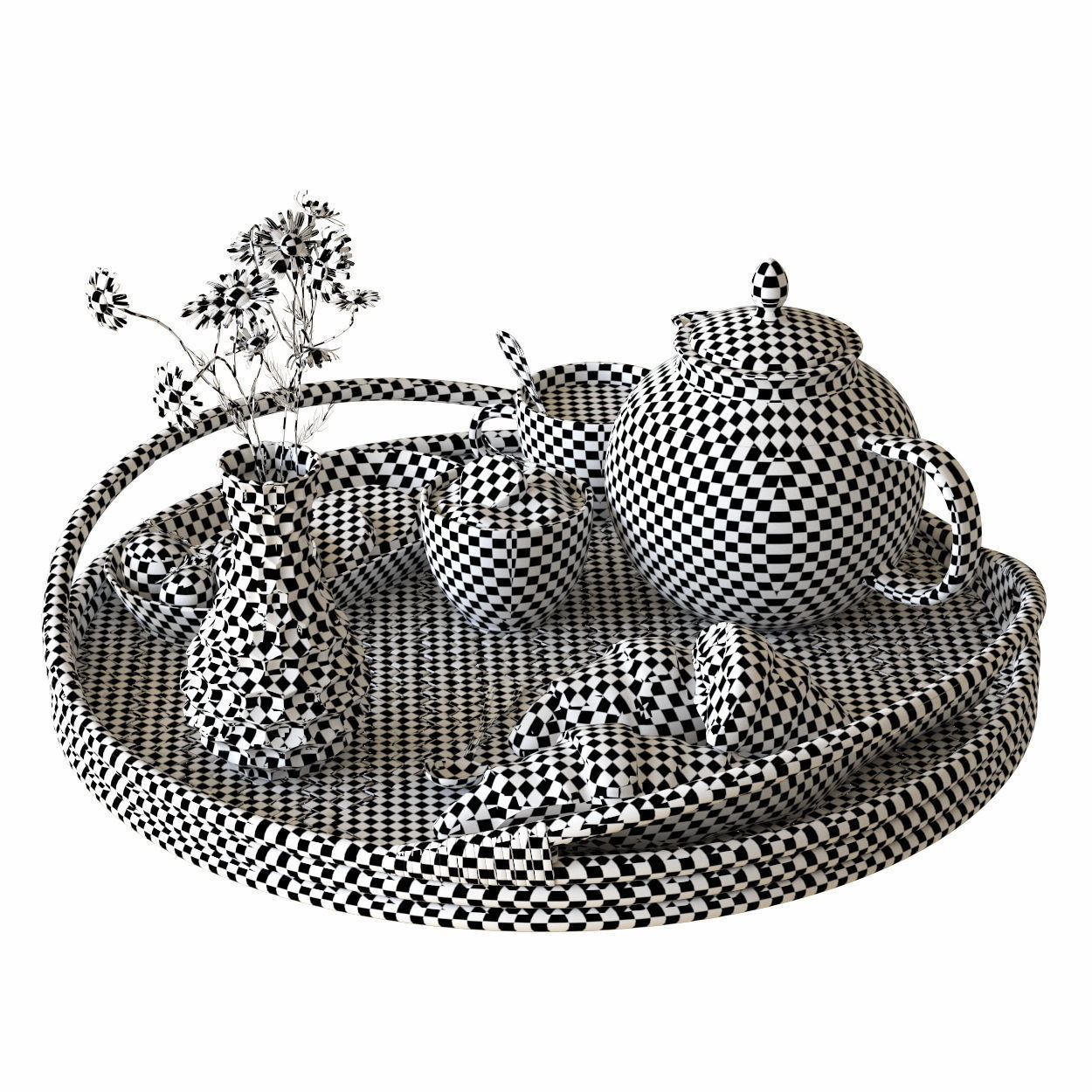 SOMMARDROM-breakfast tea tray with checkered pattern 3D model_2