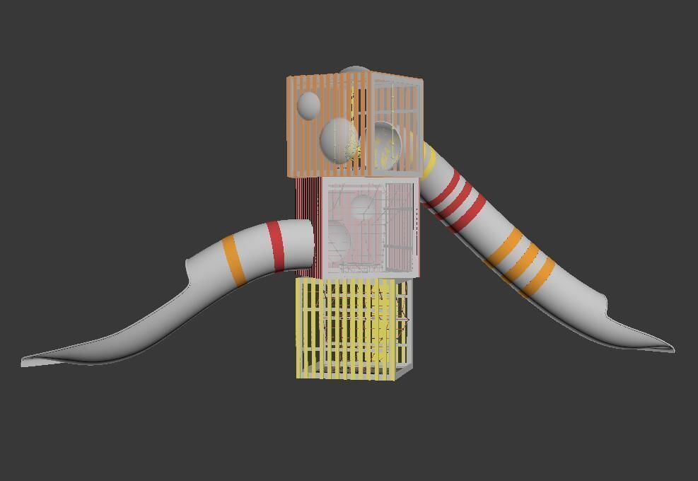 Children Outdoor slide and climb cube tower play equipment 3D model_4