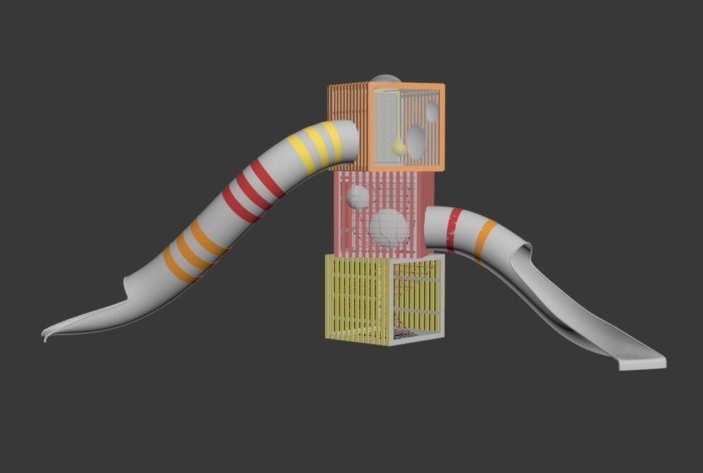 Children Outdoor slide and climb cube tower play equipment 3D model_2