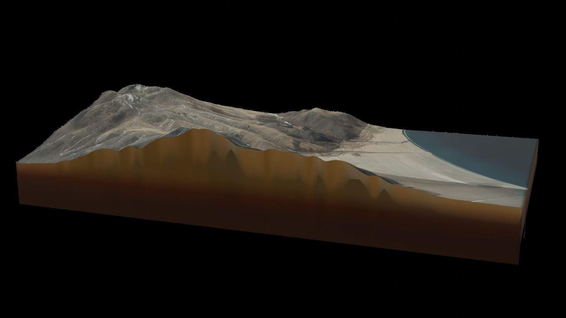 mountain terrain with water body 3D model_2