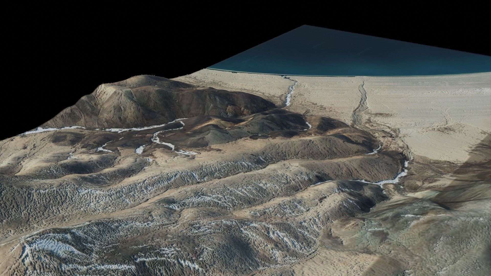 mountain terrain with water body 3D model_3