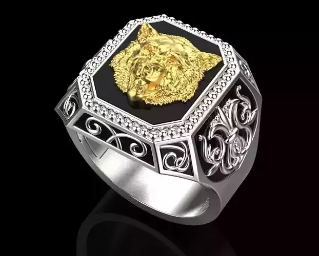male ring with wolf head