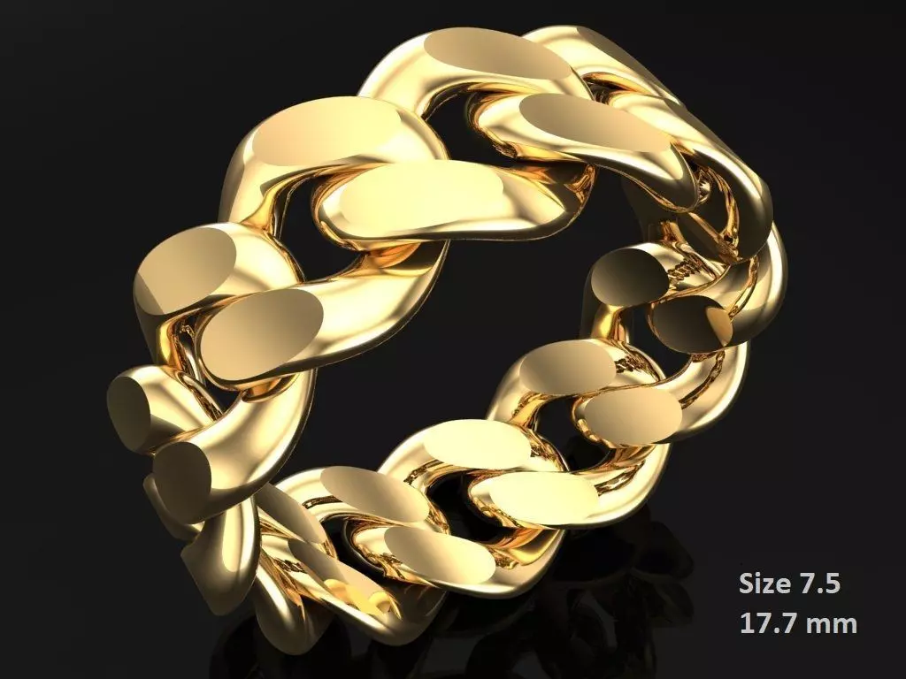 Chain ring - Miami Cuban ring - Link ring - Size 7dot5 - N8531B 3D print model_0