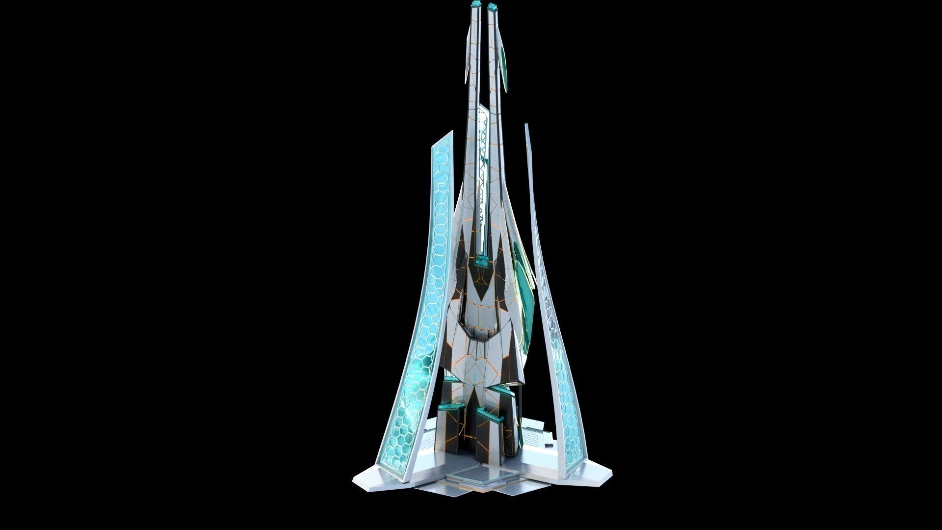 Sci-Fi Futuristic Future City Skyscraper Building 3D model_3