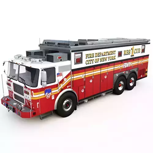 Fire Truck FDNY Rescue 1 with Interior Low-poly 3D model