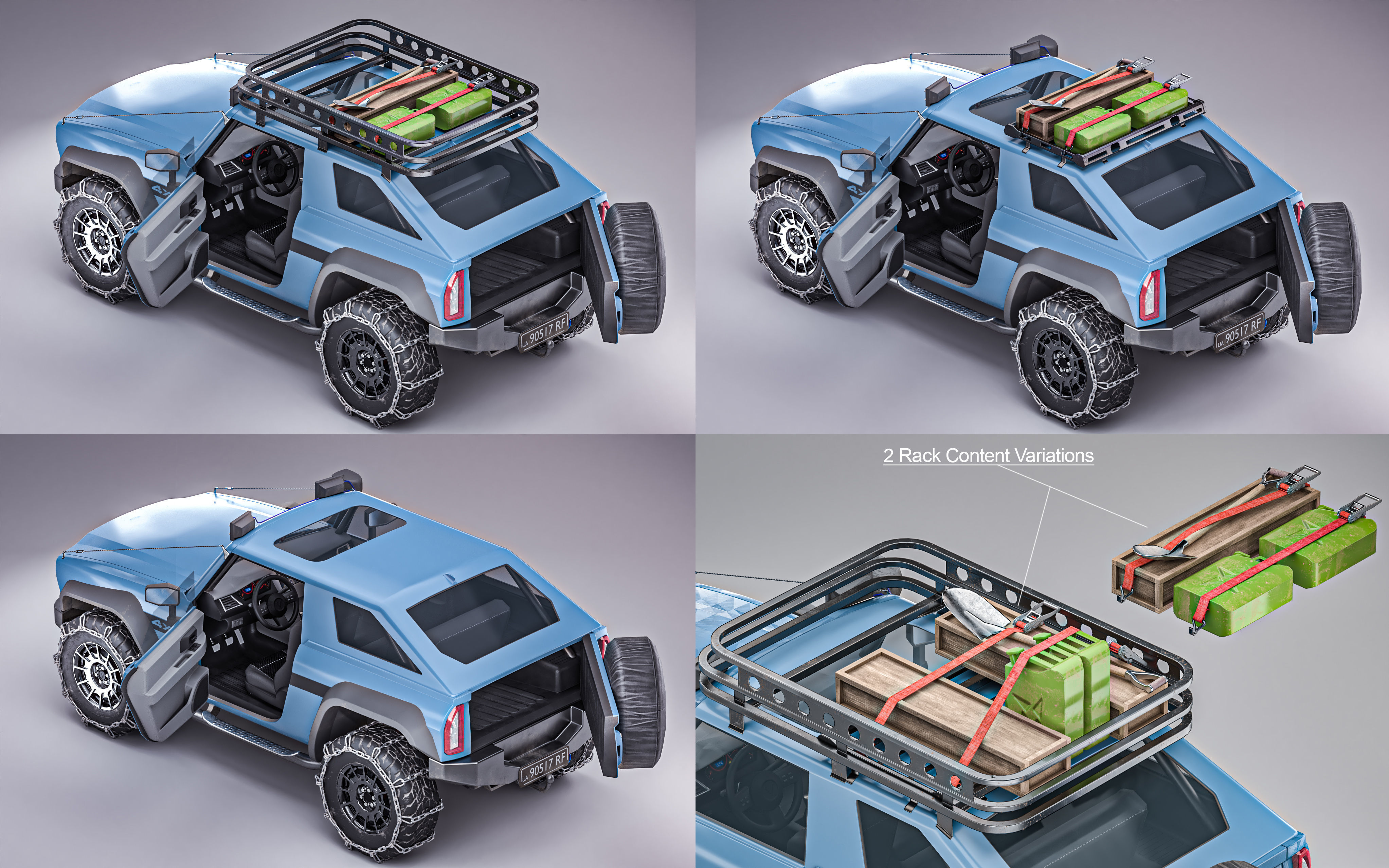 Generic Offroad SUV 4x4 vehicle Customizable Kitbash Pack Low-poly 3D model_7