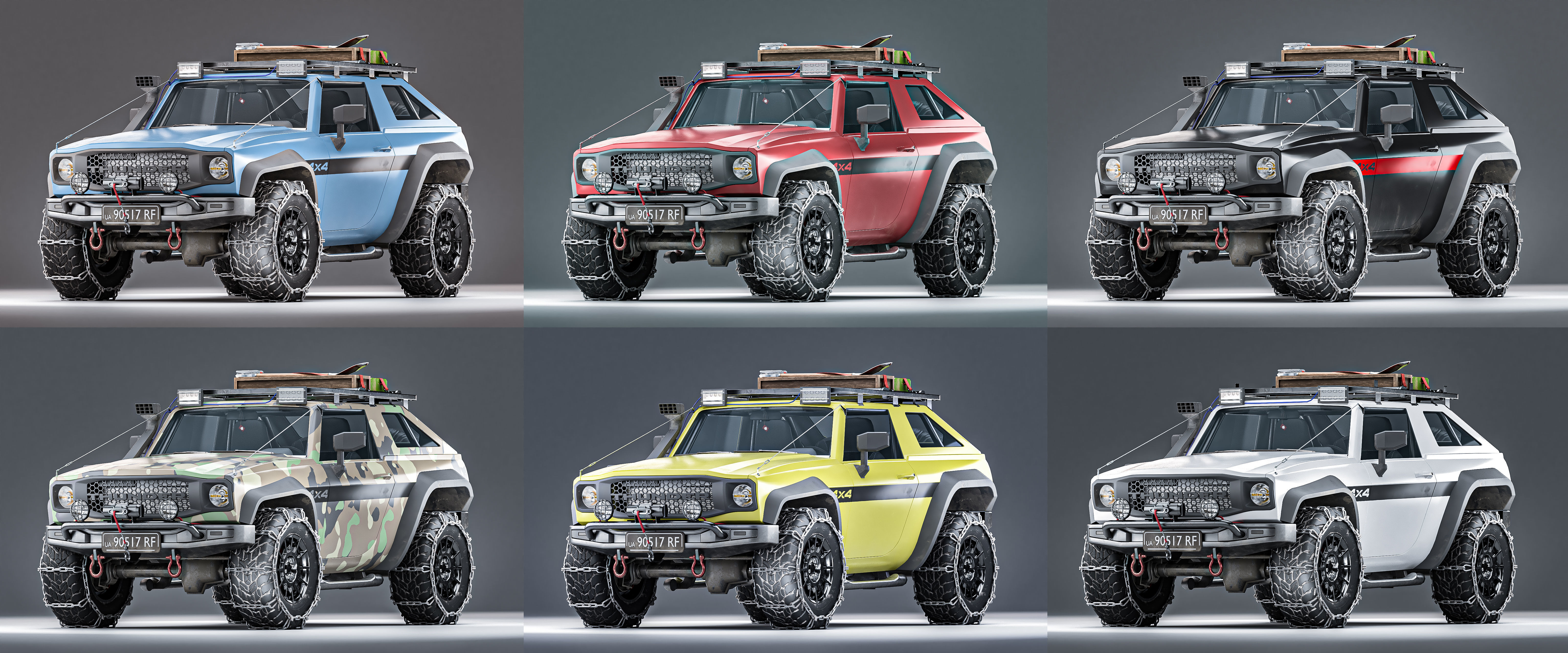 Generic Offroad SUV 4x4 vehicle Customizable Kitbash Pack Low-poly 3D model_8