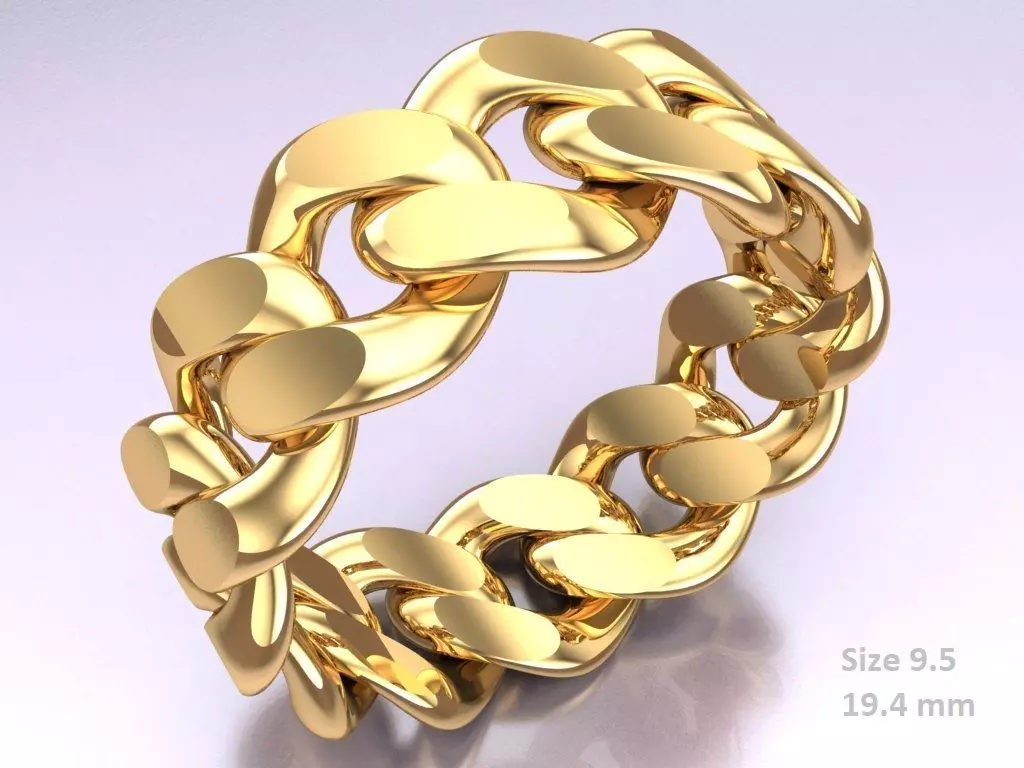 Chain ring - Miami Cuban ring - Link ring - Size 9dot5 - N8531B 3D print model_0
