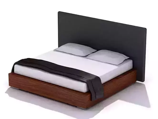 Dark Wood Bed With A Black Headboard
