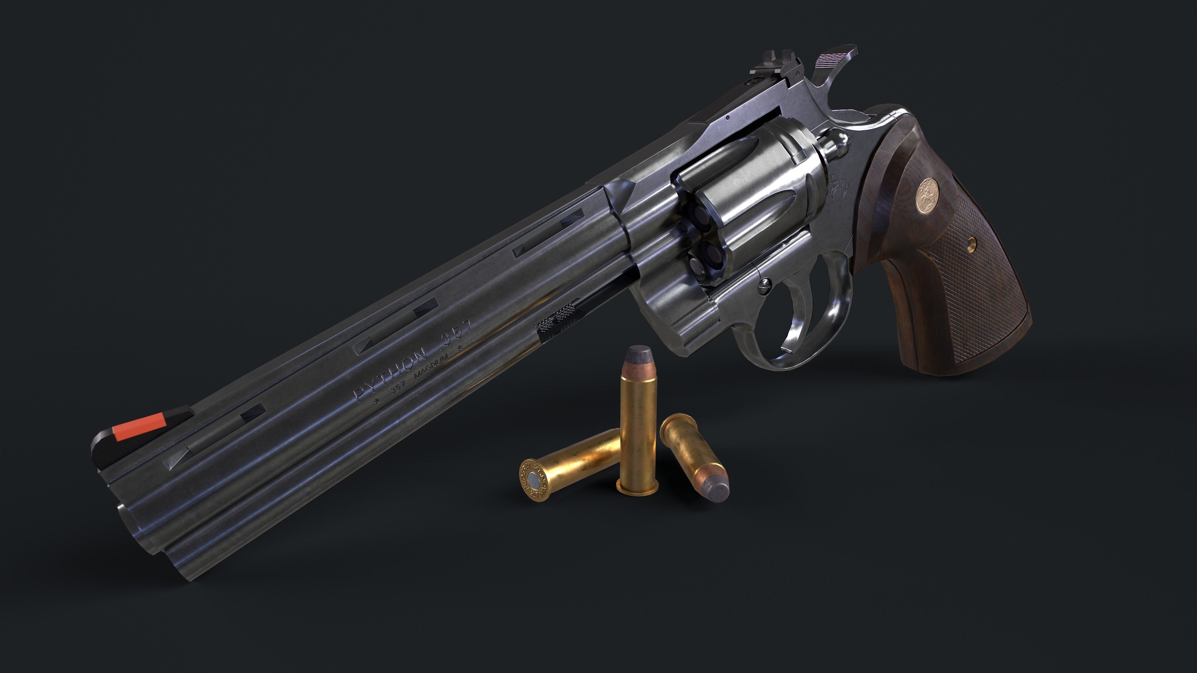 Colt Python 357 with Ammo Box and Bullets Low-poly 3D model_5