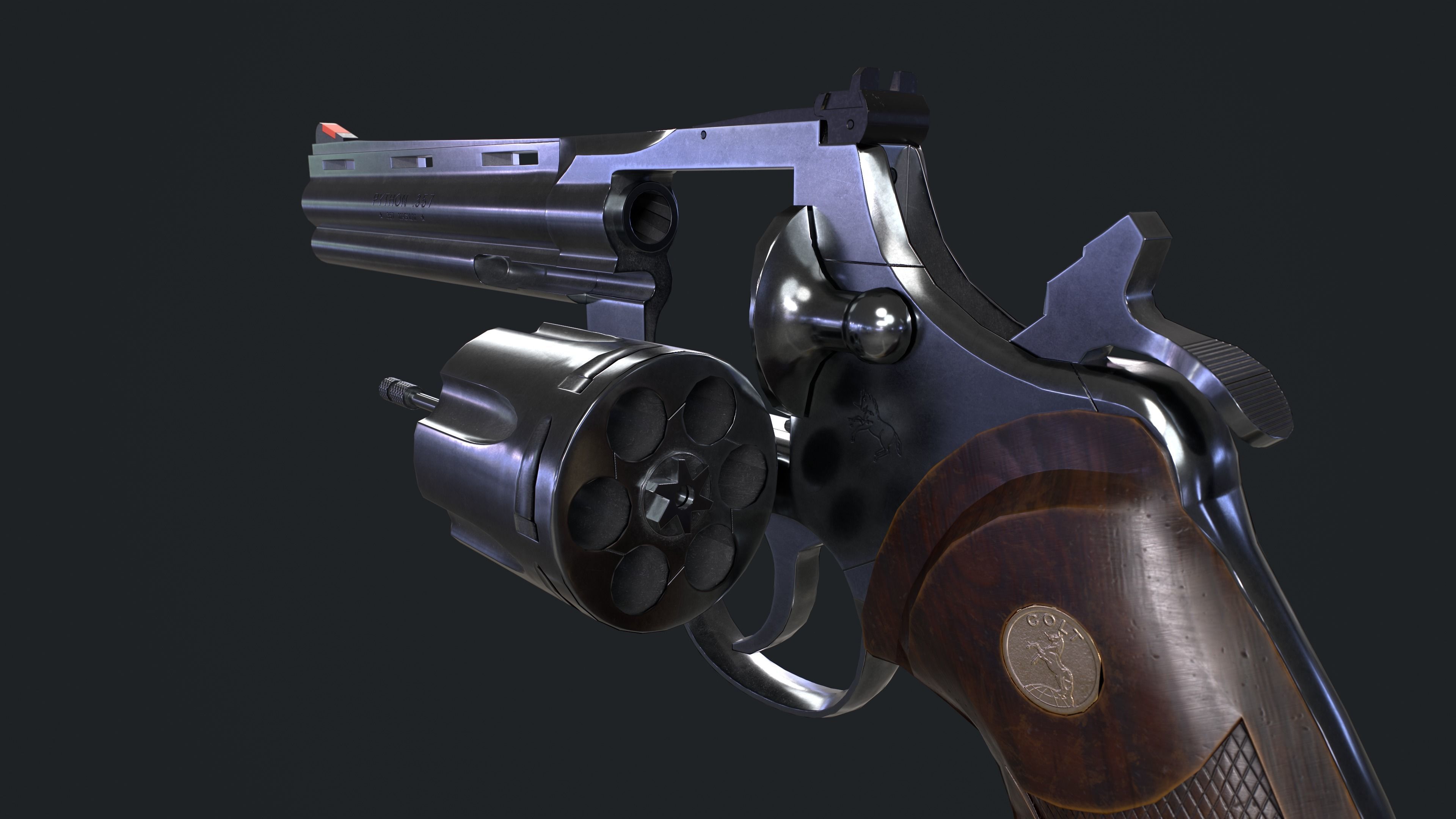 Colt Python 357 with Ammo Box and Bullets Low-poly 3D model_10