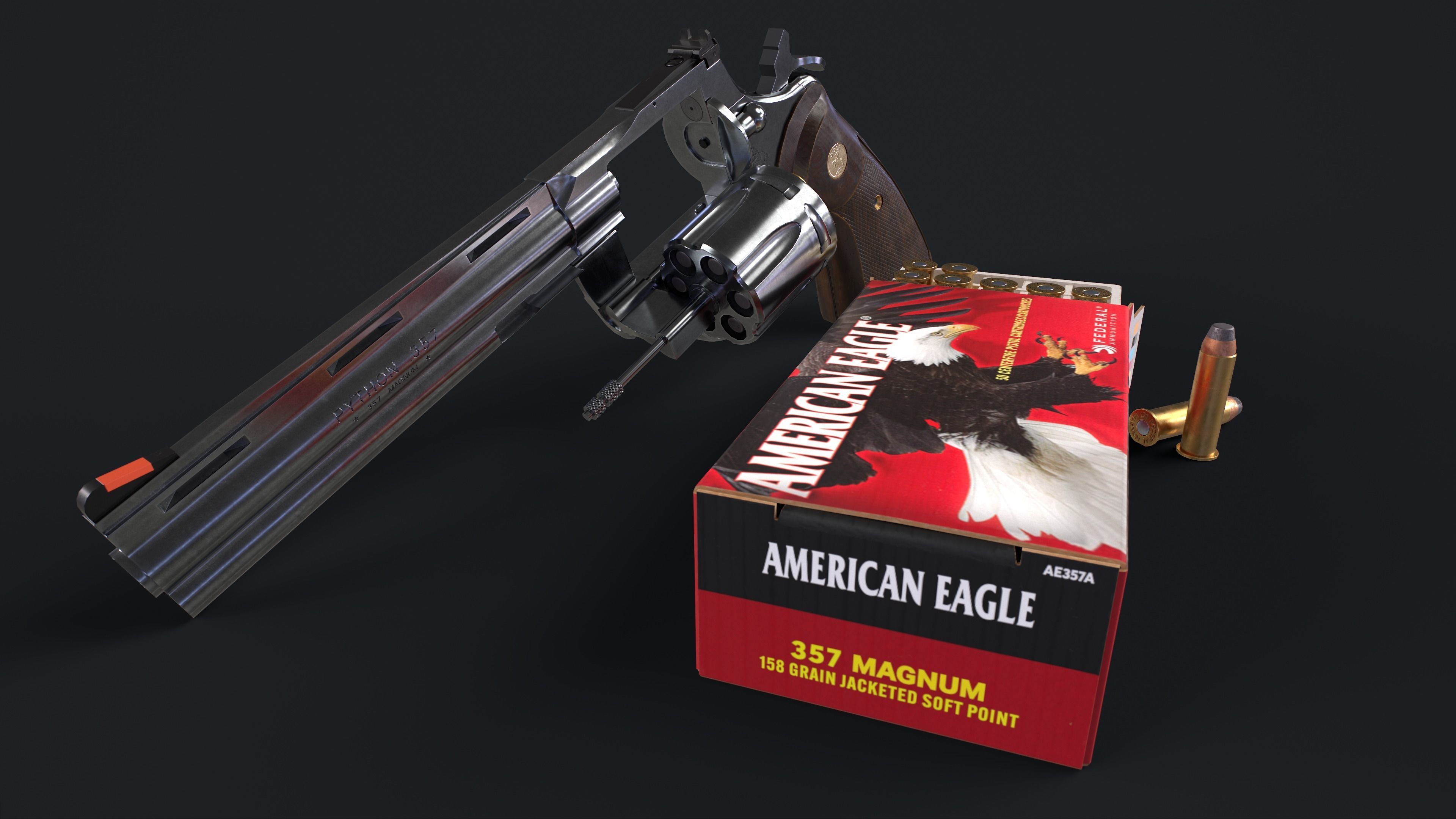 Colt Python 357 with Ammo Box and Bullets Low-poly 3D model_3