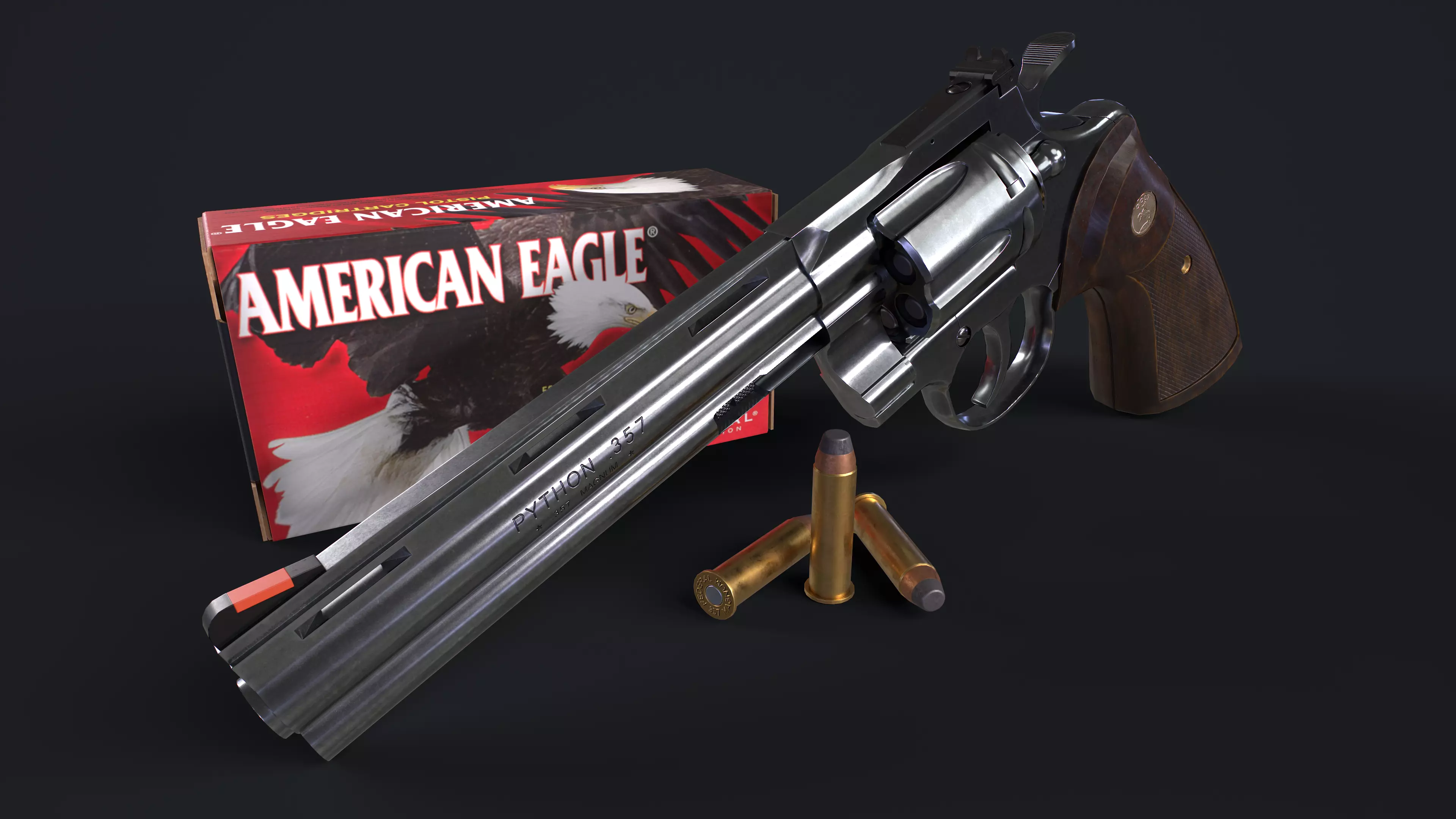 Colt Python 357 with Ammo Box and Bullets Low-poly 3D model_0