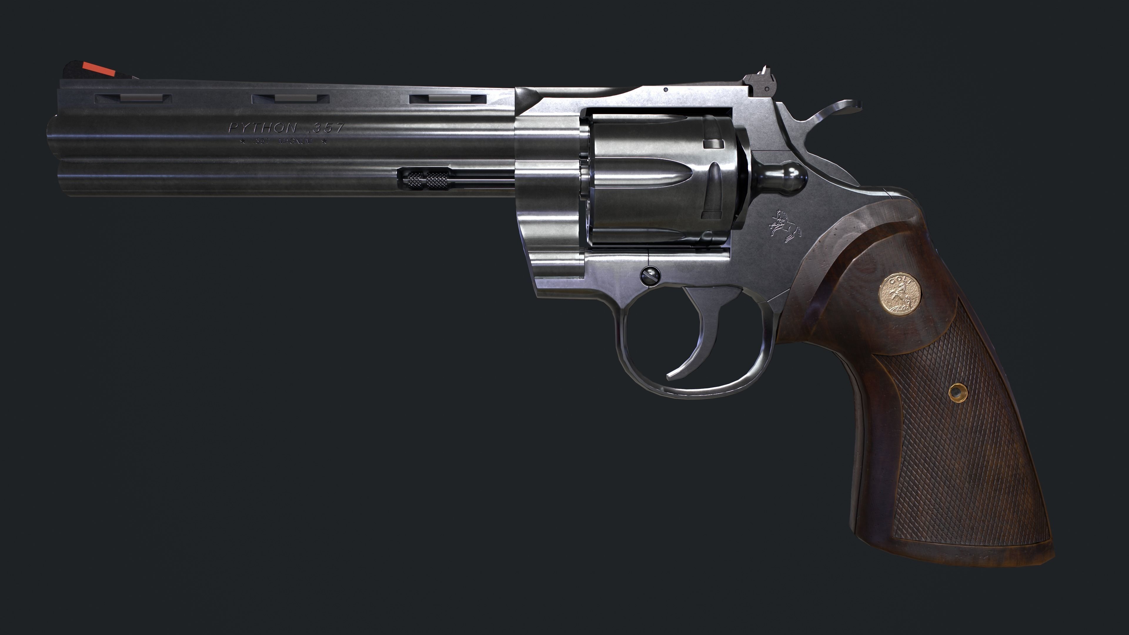 Colt Python 357 with Ammo Box and Bullets Low-poly 3D model_6