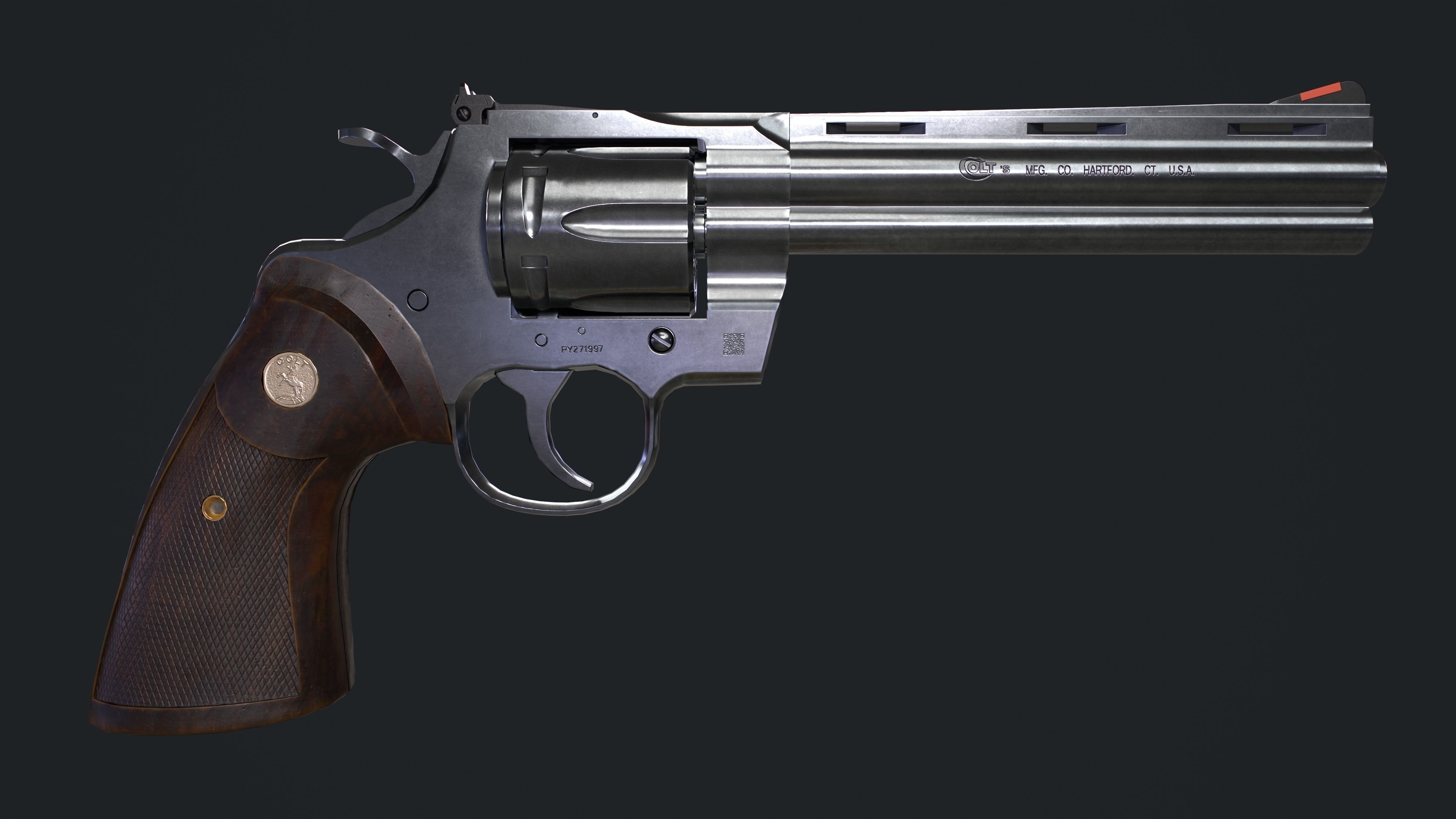 Colt Python 357 with Ammo Box and Bullets Low-poly 3D model_7