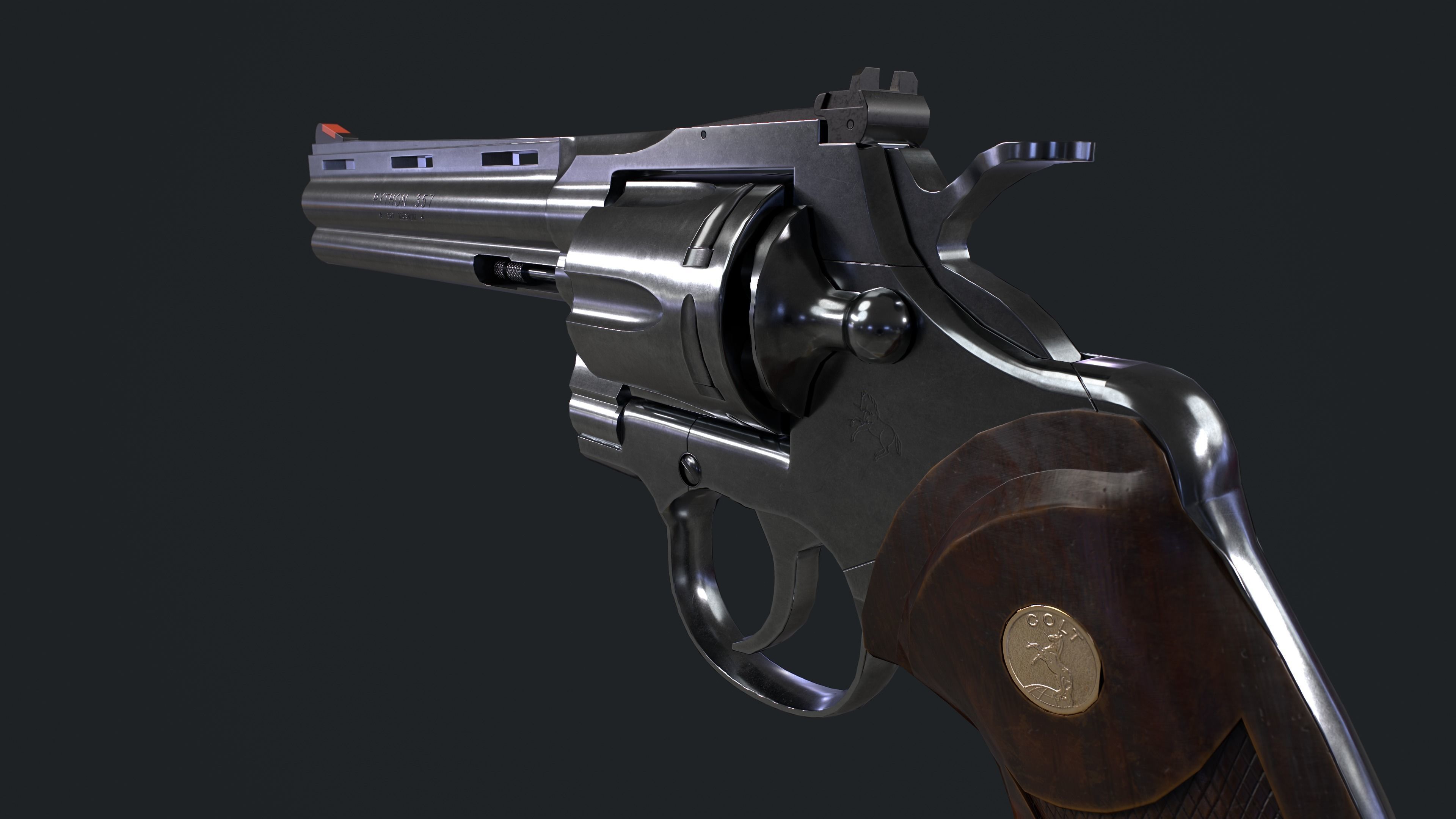 Colt Python 357 with Ammo Box and Bullets Low-poly 3D model_9