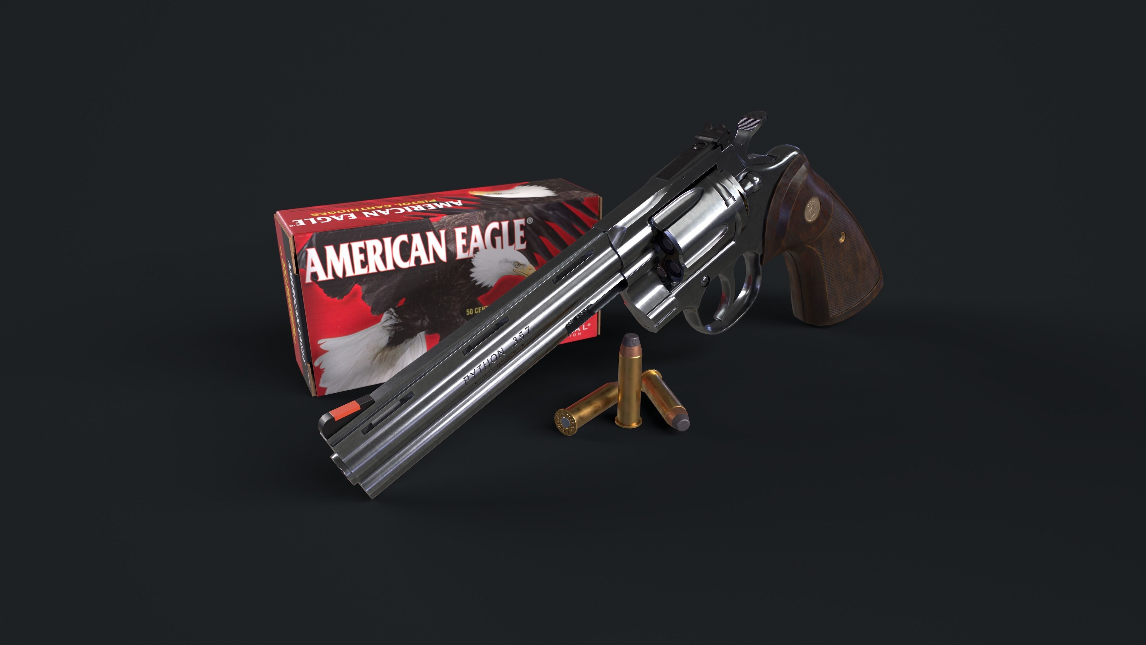 Colt Python 357 with Ammo Box and Bullets Low-poly 3D model_12