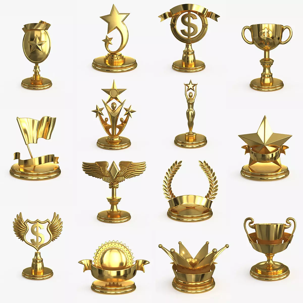 Award Trophy Collection 14 pieces Low-poly 3D model_0