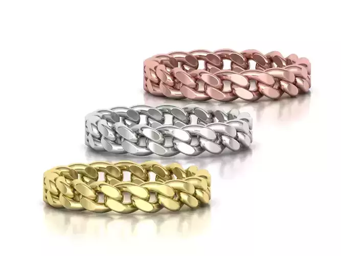Cuban Chain Ring 4mm Wide Band Many Fingers 3dmodel 3D print model
