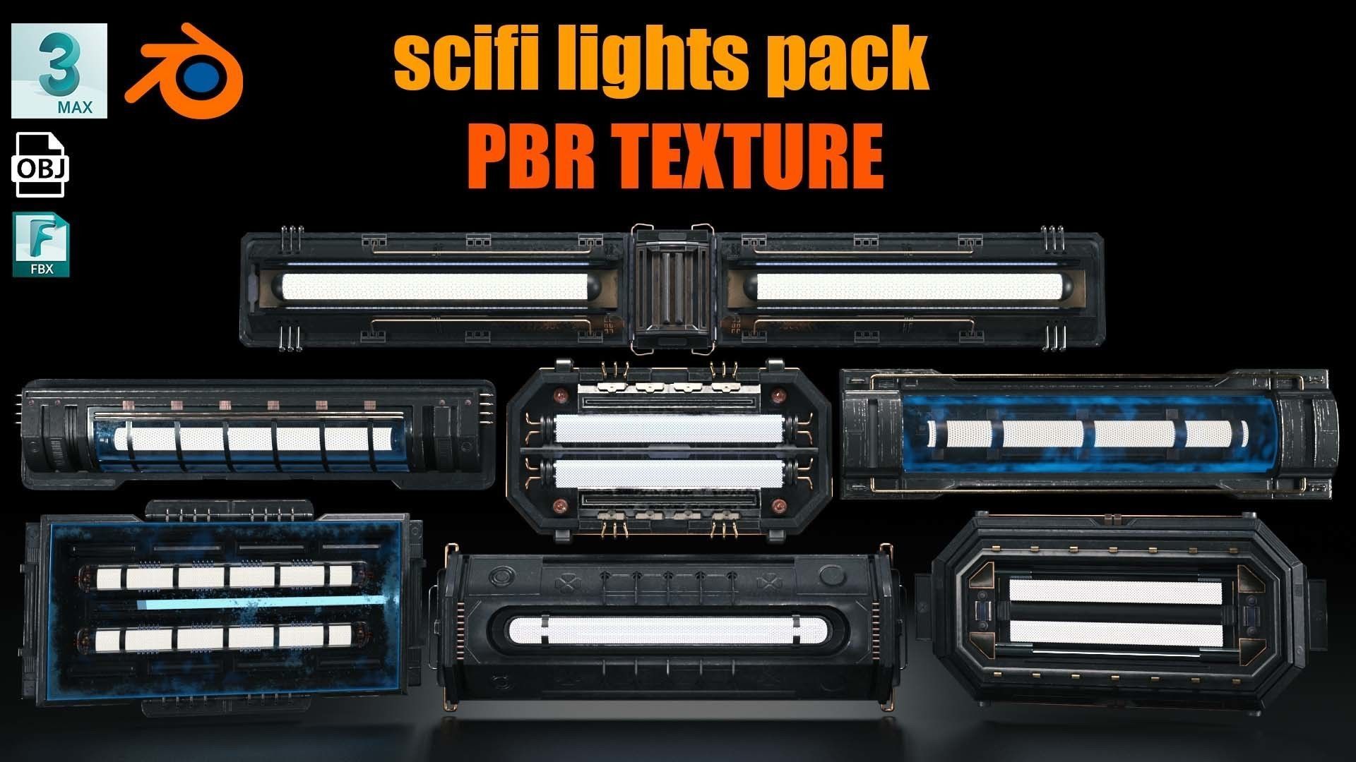 scifi light pack  Low-poly 3D model_1
