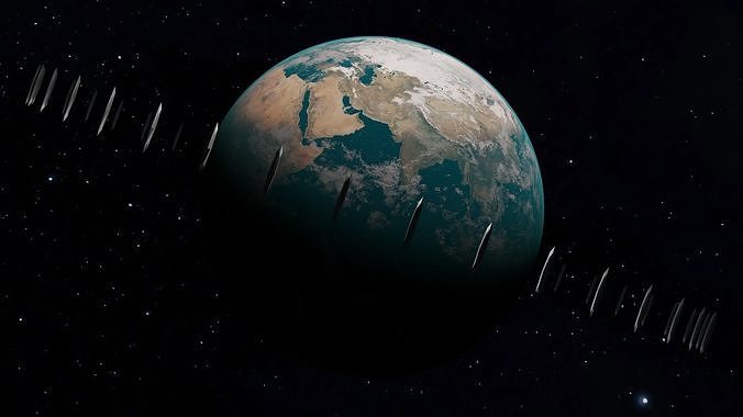 ALPHA EARTH PLANET WITH MOVABLE SPACESHIP   3D model