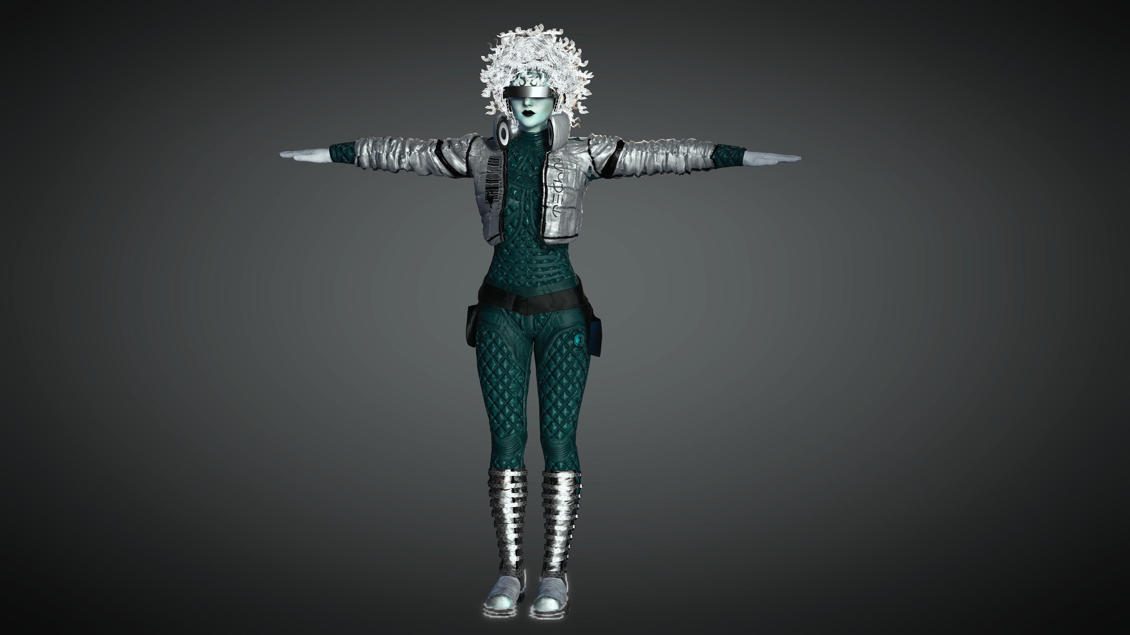 AAA Cyber Punk Female Character 05 Low-poly 3D model_26