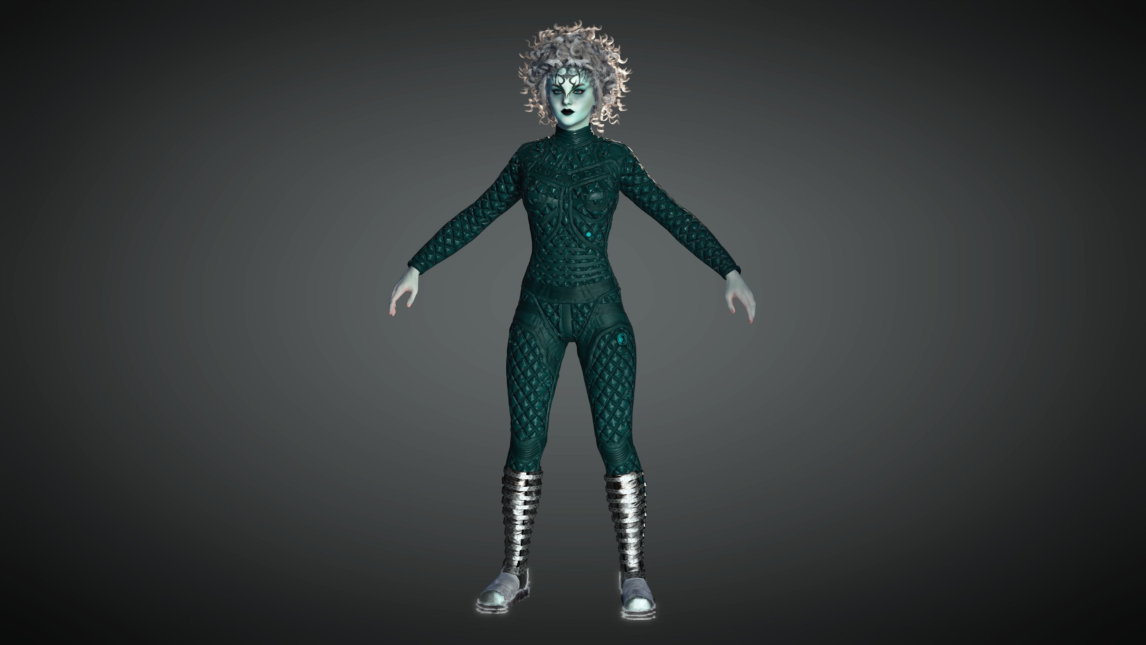AAA Cyber Punk Female Character 05 Low-poly 3D model_7