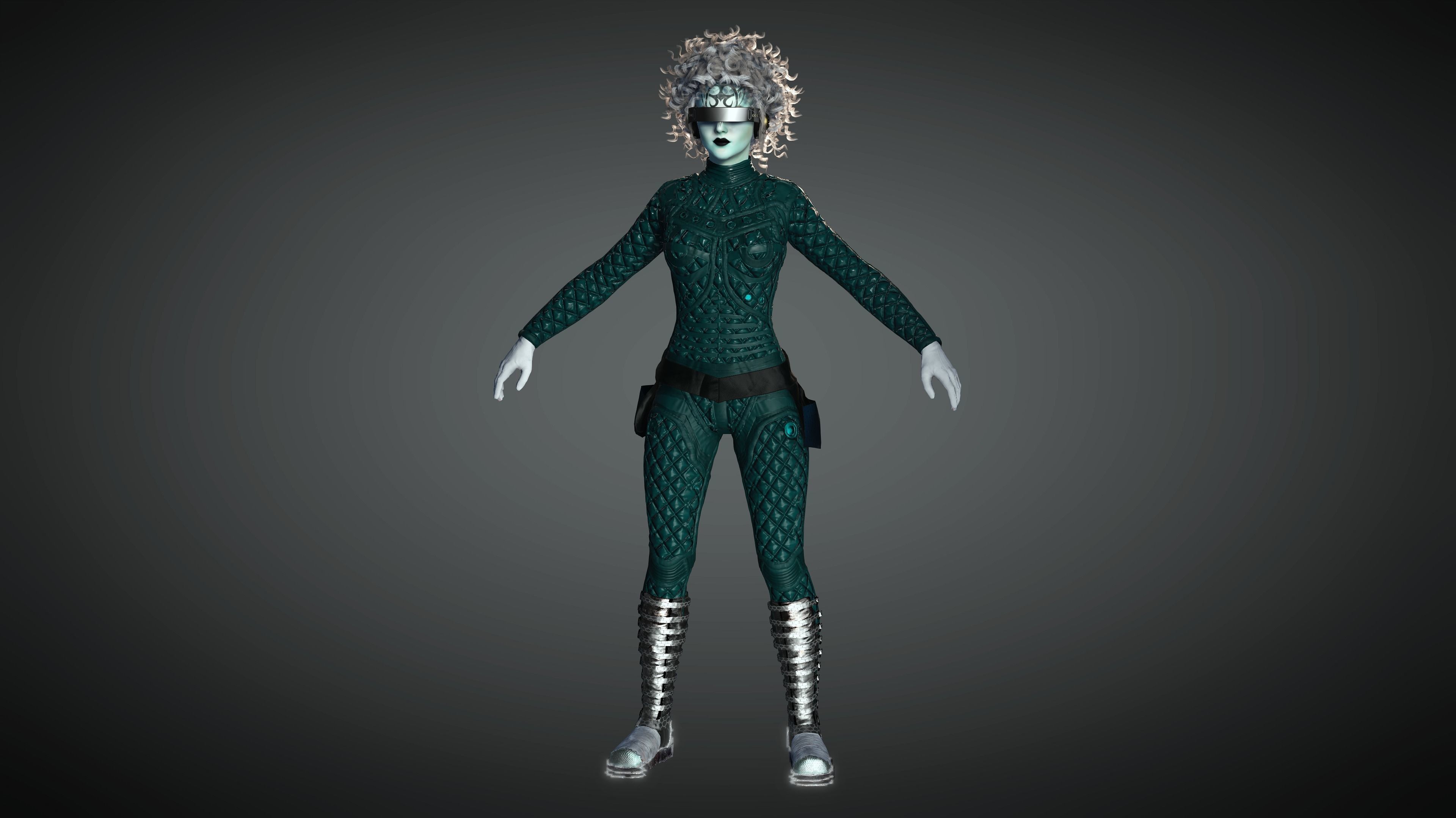 AAA Cyber Punk Female Character 05 Low-poly 3D model_5