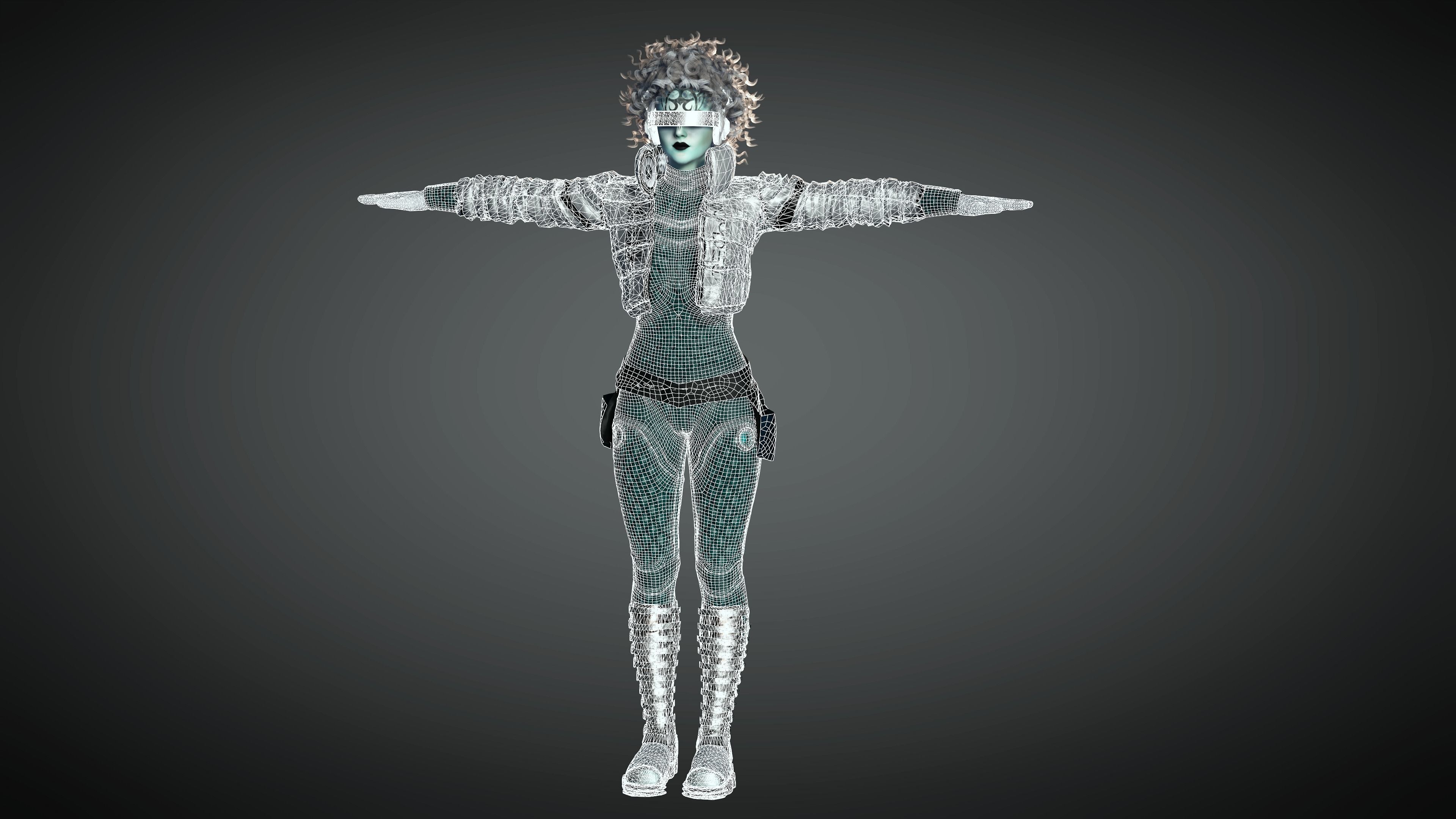 AAA Cyber Punk Female Character 05 Low-poly 3D model_24