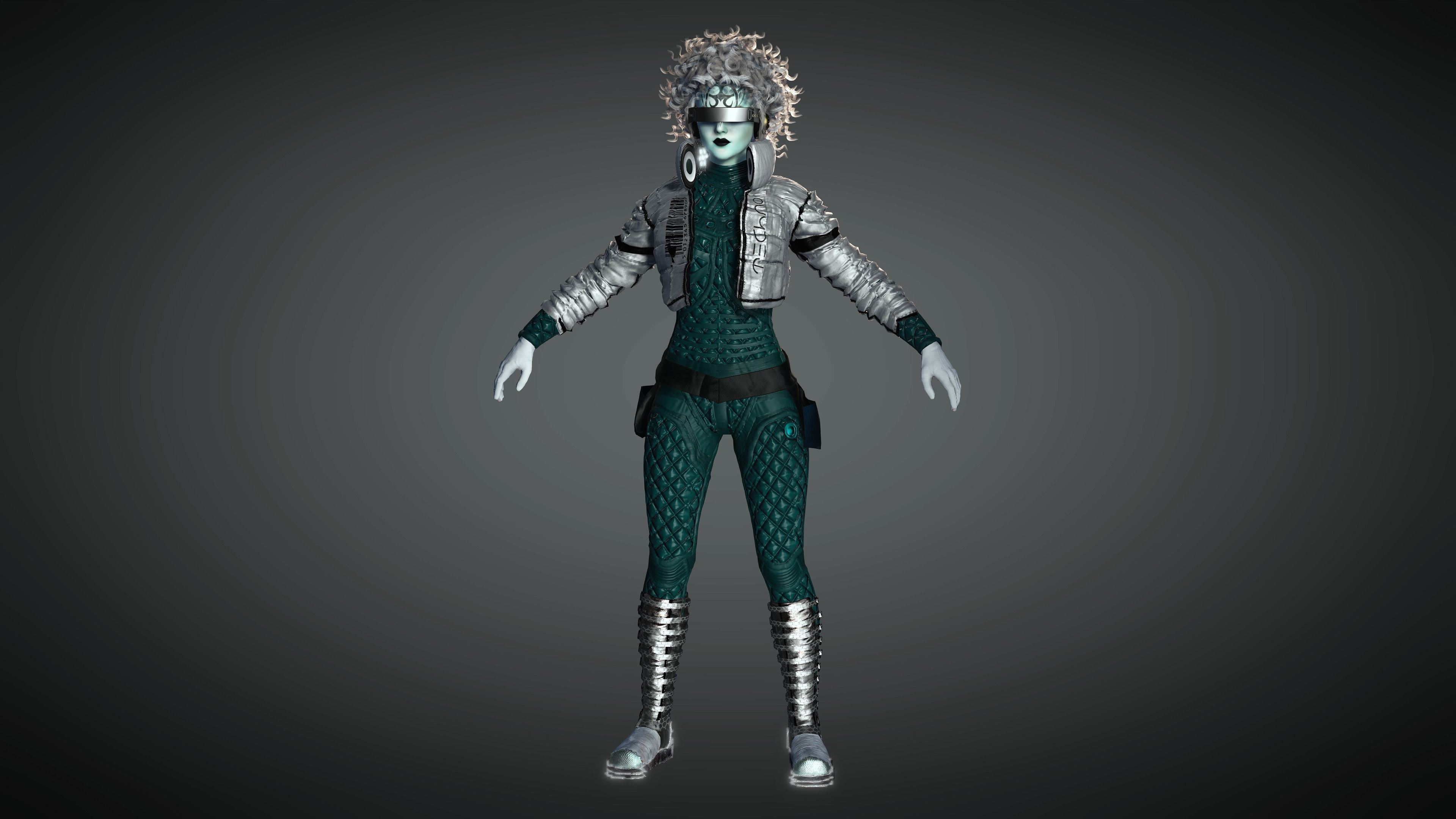 AAA Cyber Punk Female Character 05 Low-poly 3D model_3