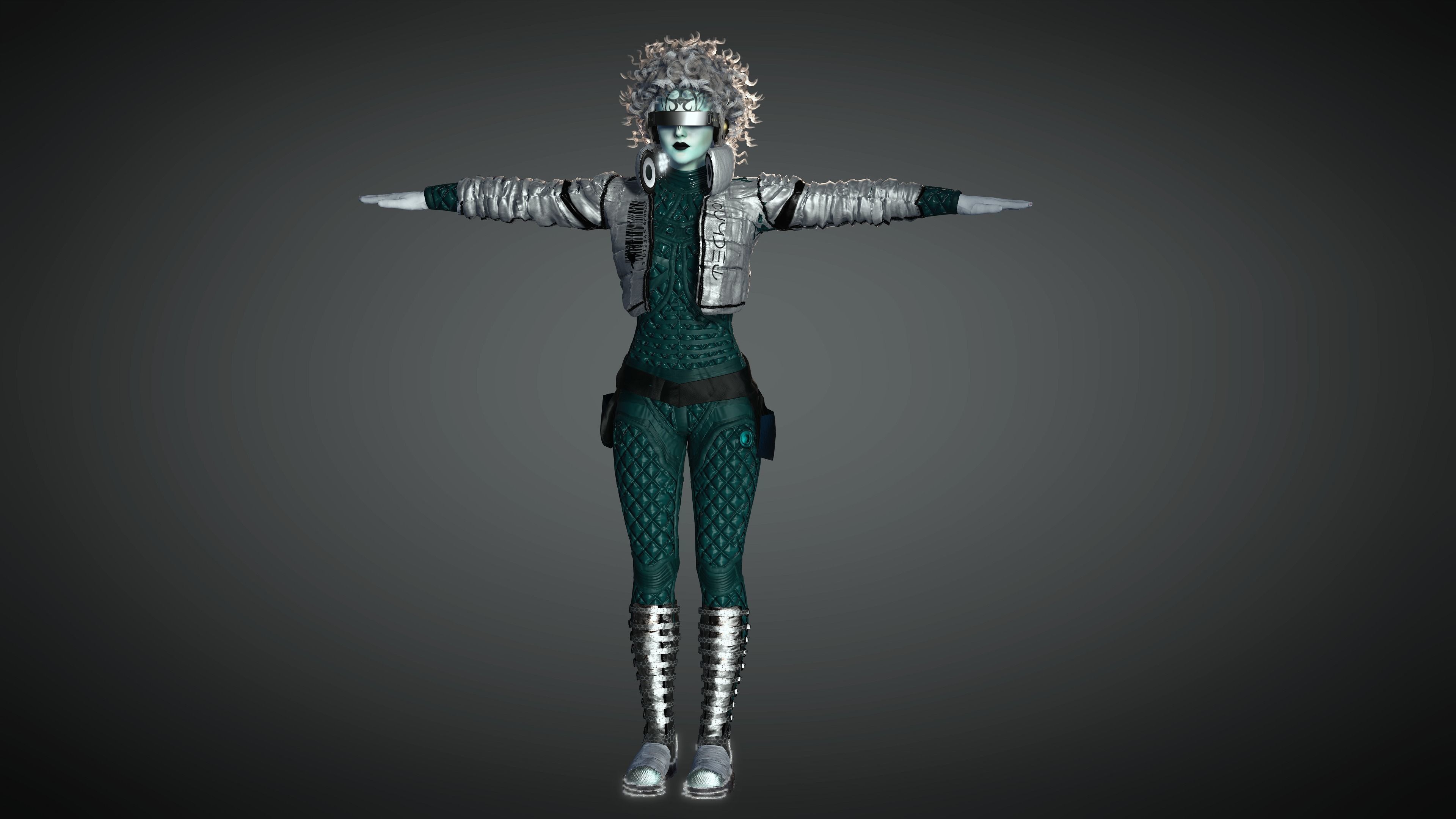 AAA Cyber Punk Female Character 05 Low-poly 3D model_23