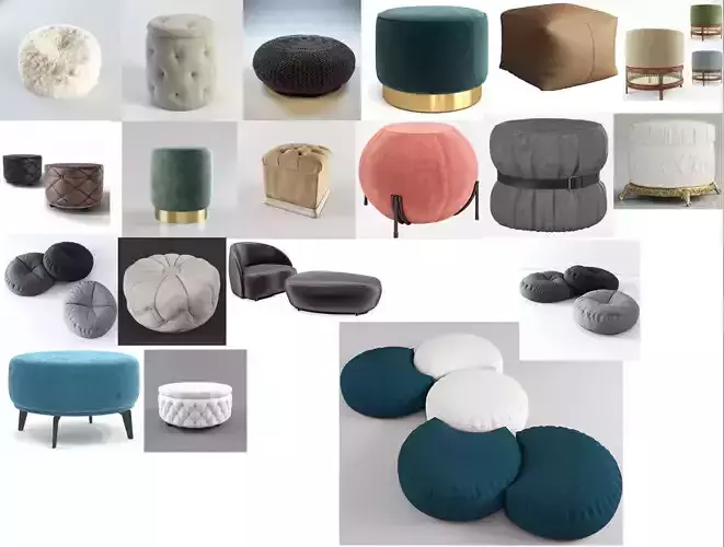 27 Fabric Pouf table set 3D model 