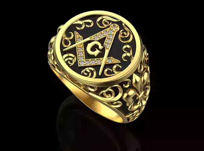ring Masonic stock with diamonds