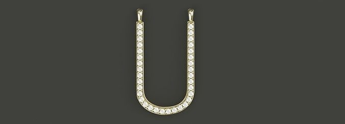 Diamond U Pendant Gold Silver Platinum Luxury Jewelry 3D print model