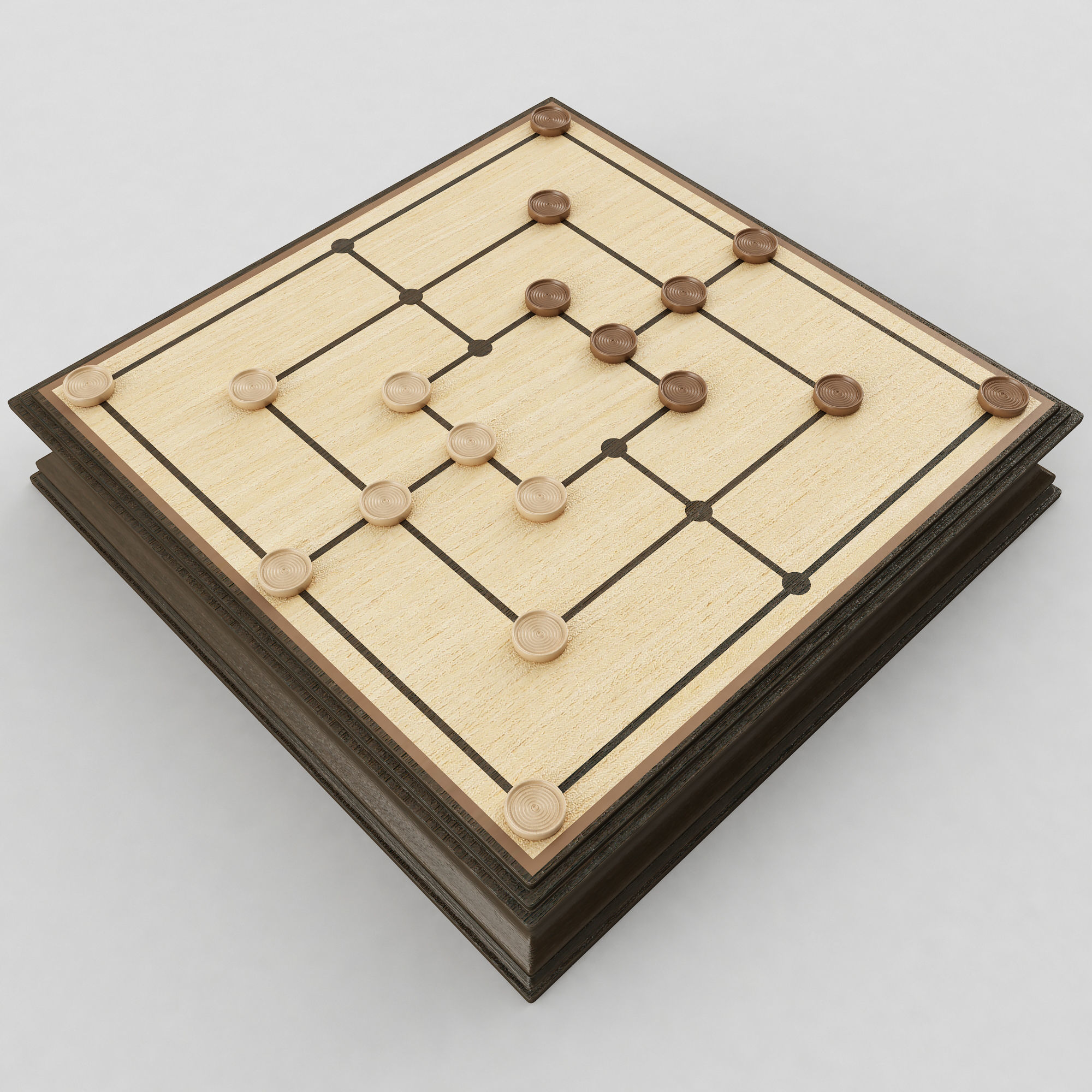 Nine Mens Morris Board Game 3D model_2