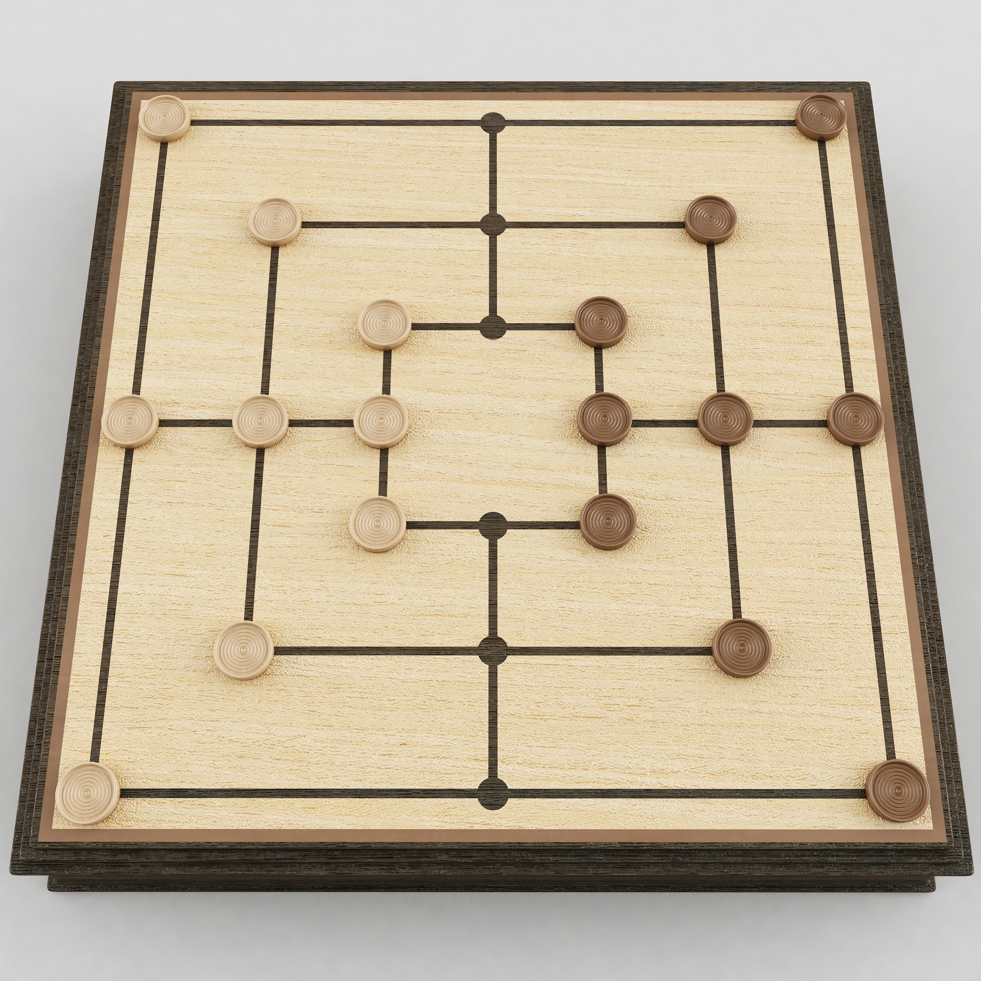 Nine Mens Morris Board Game 3D model_4