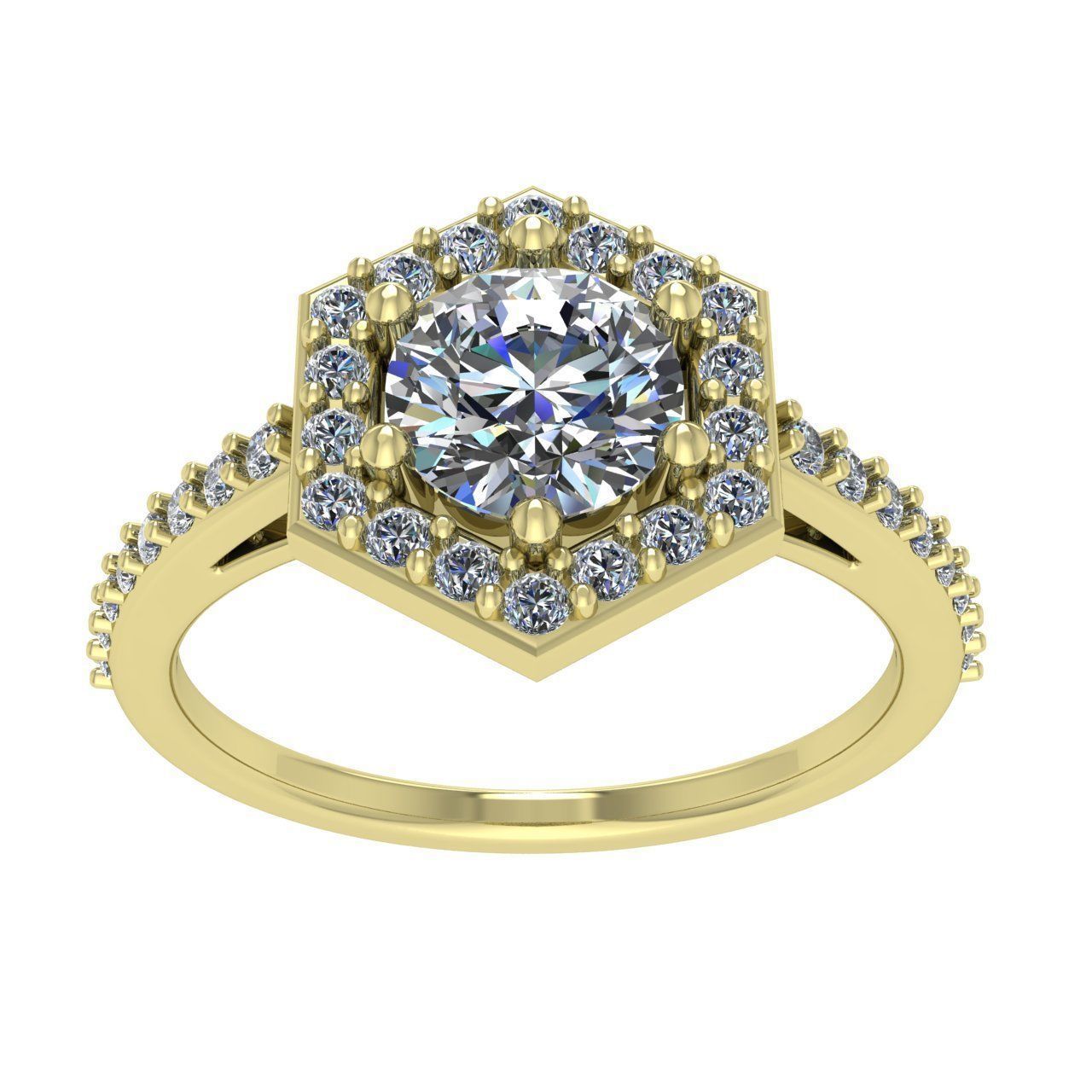 Hexagon Halo Engagement Ring 5mm 3D print model_8