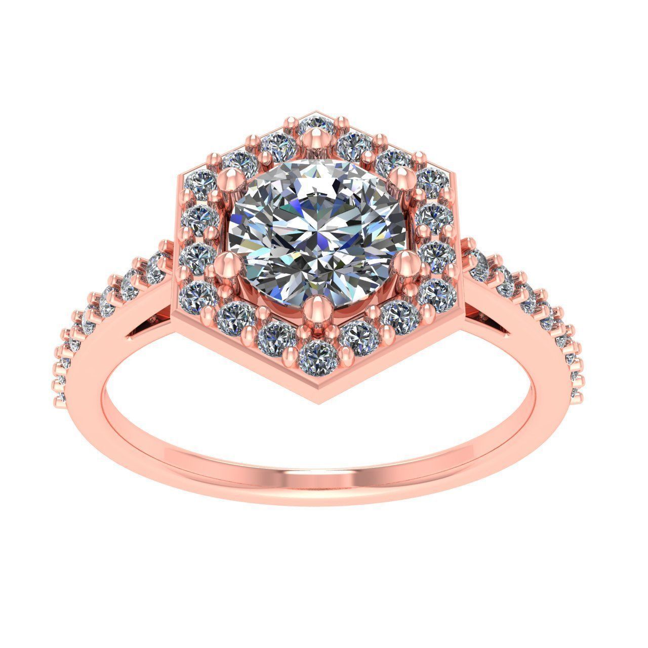 Hexagon Halo Engagement Ring 5mm 3D print model_12