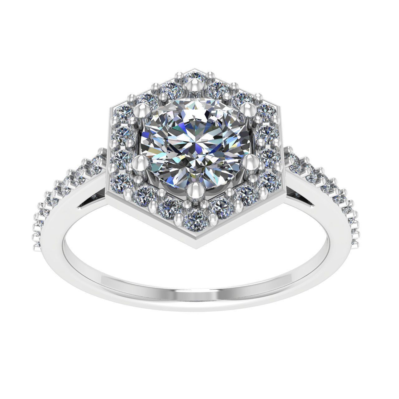 Hexagon Halo Engagement Ring 5mm 3D print model_10