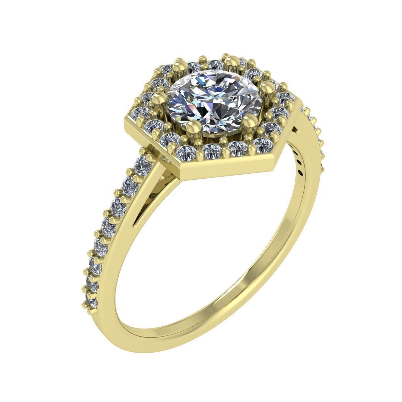 Hexagon Halo Engagement Ring 5mm 3D print model_7