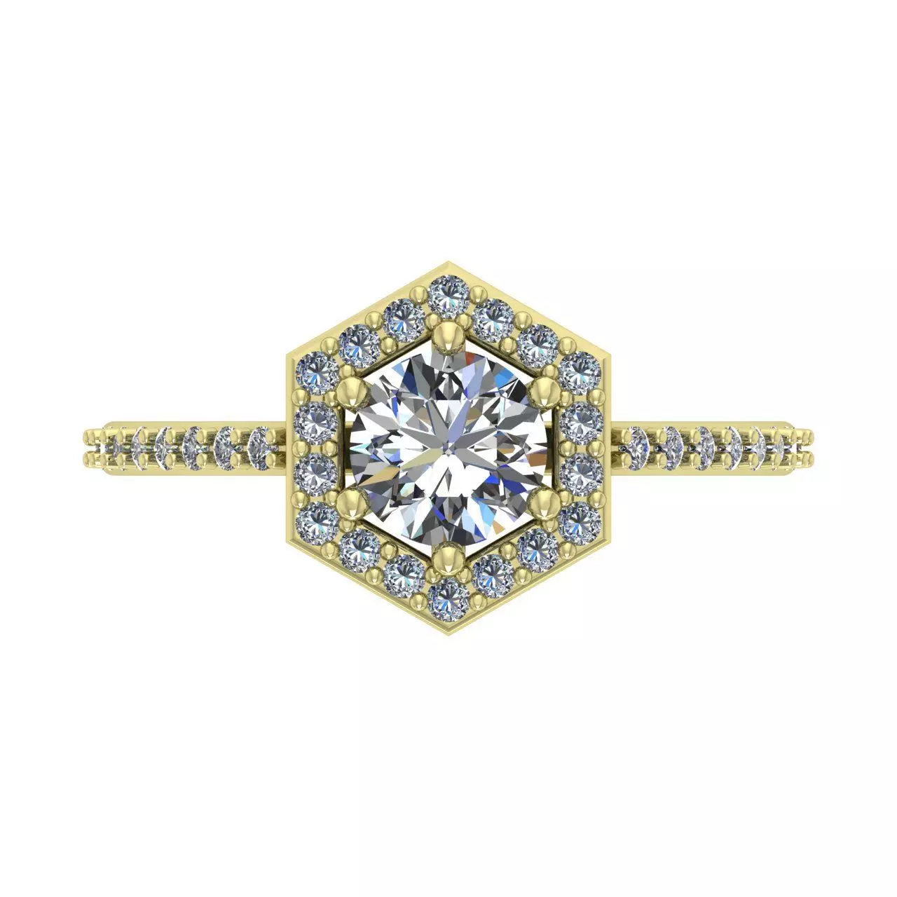 Hexagon Halo Engagement Ring 5mm 3D print model_0