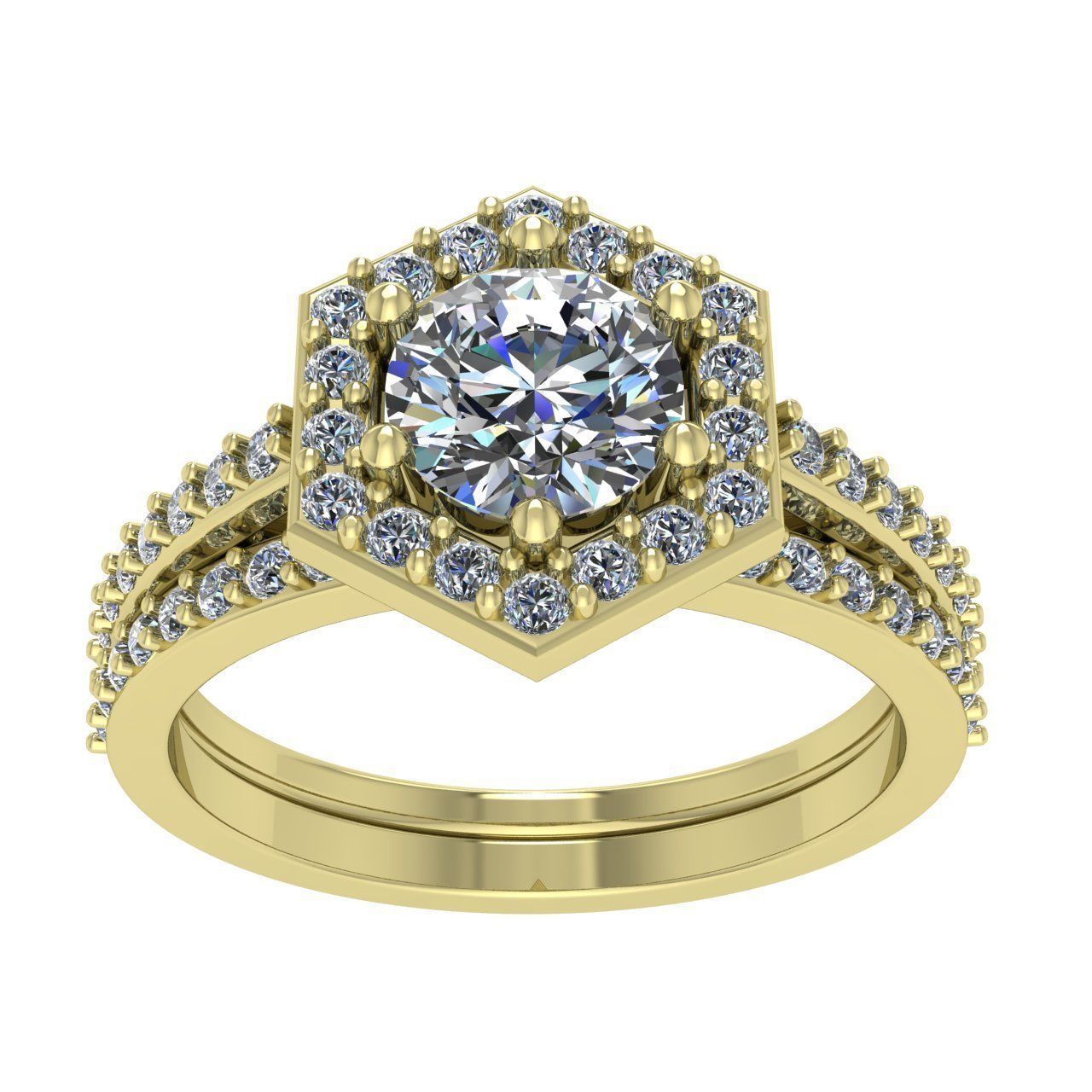 Hexagon Halo Engagement Ring 5mm 3D print model_1