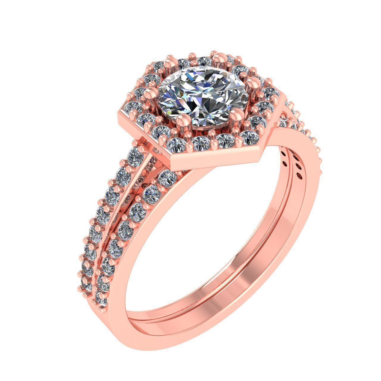 Hexagon Halo Engagement Ring 5mm 3D print model_4