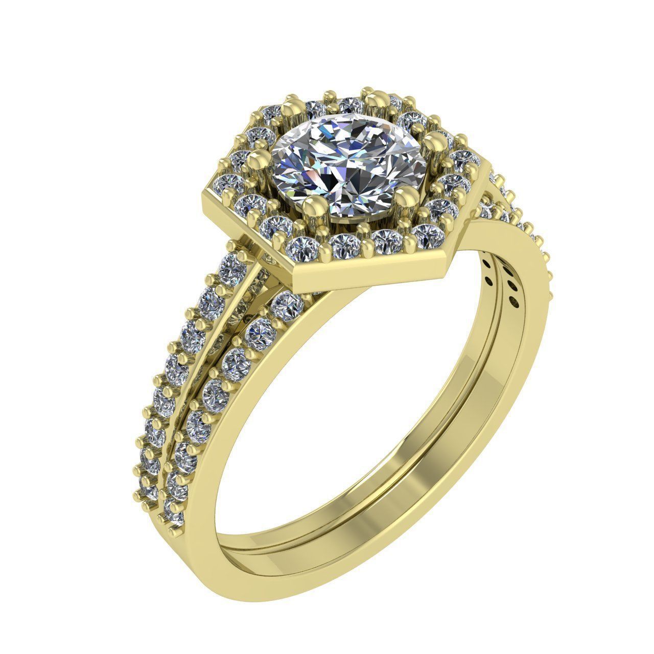 Hexagon Halo Engagement Ring 5mm 3D print model_13