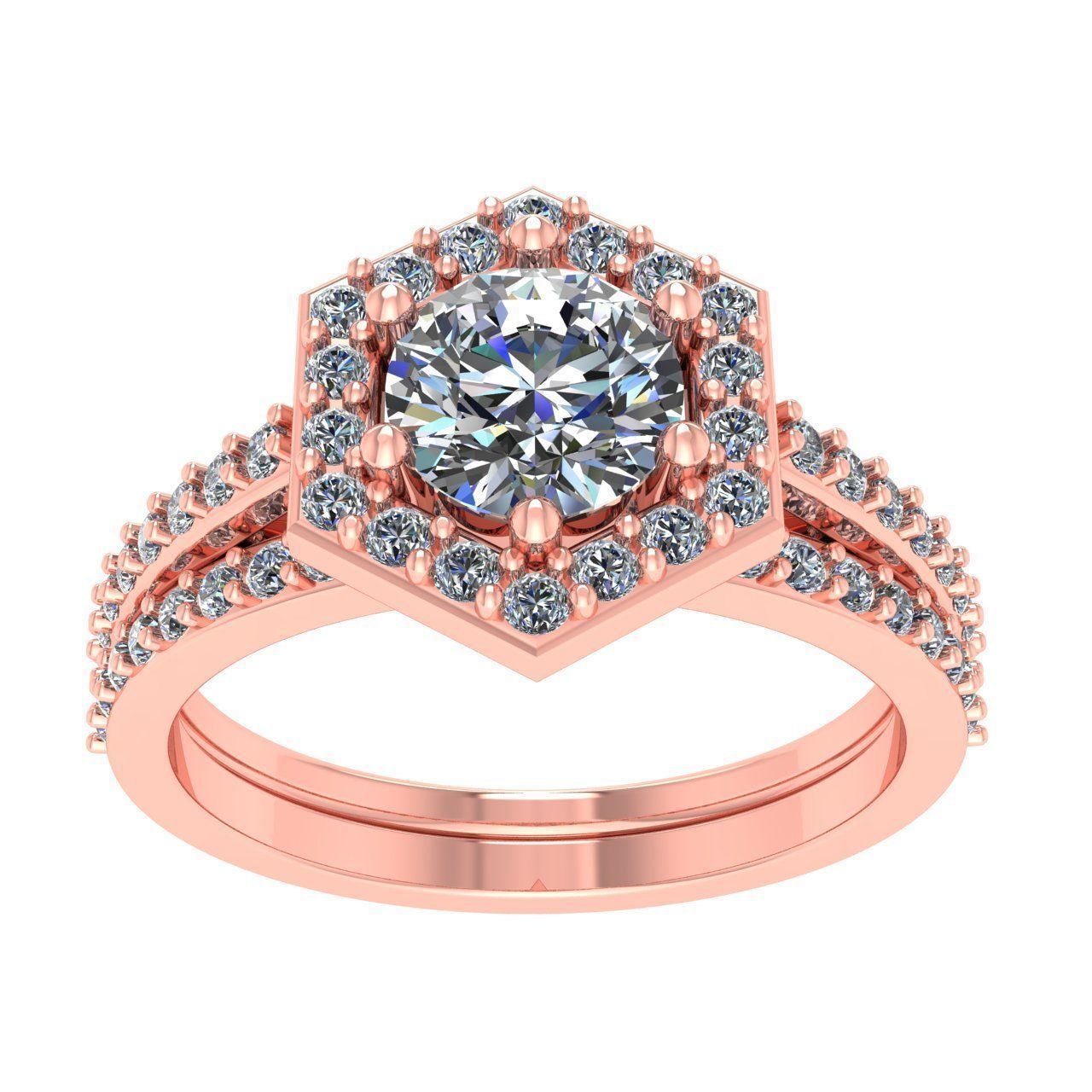 Hexagon Halo Engagement Ring 5mm 3D print model_5