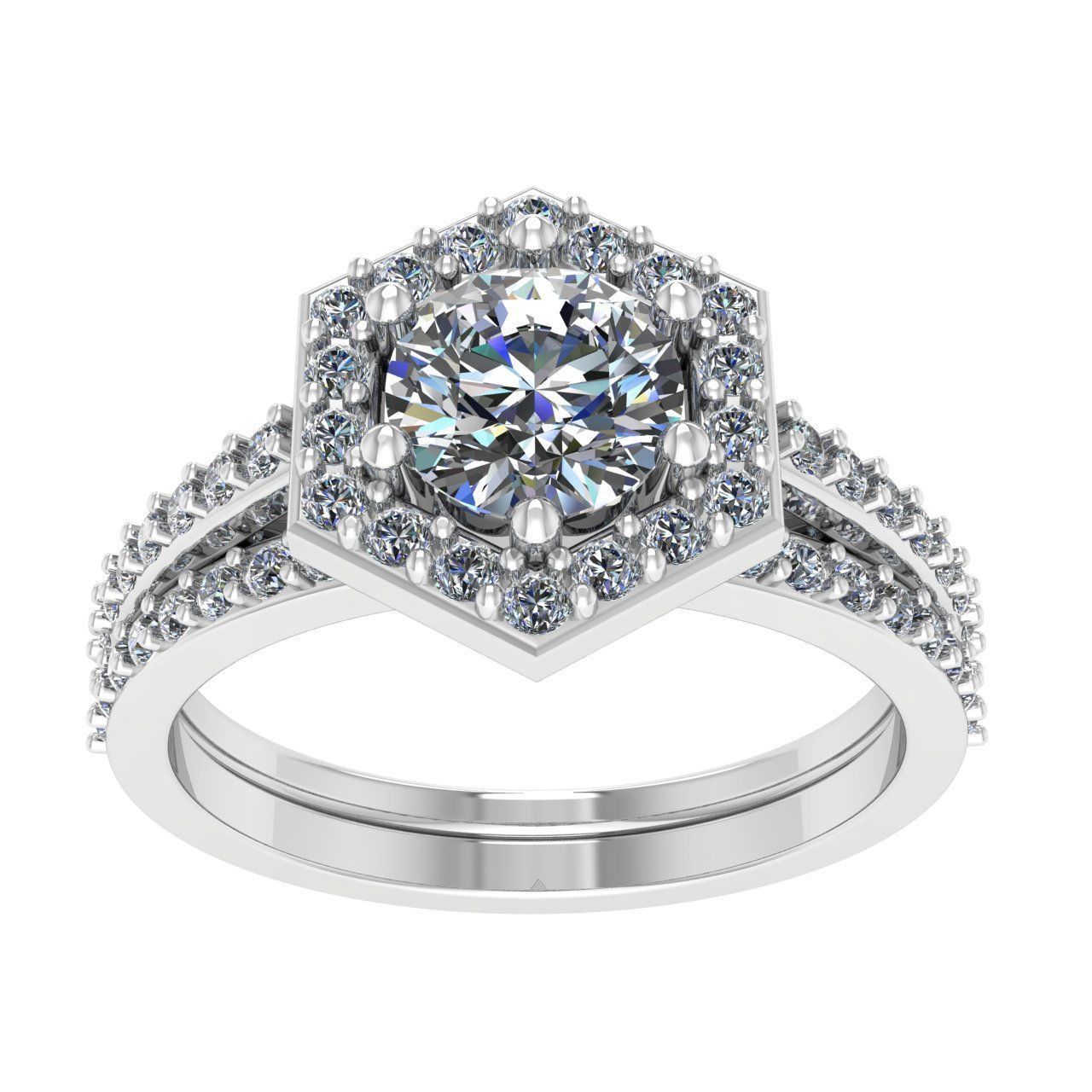 Hexagon Halo Engagement Ring 5mm 3D print model_3