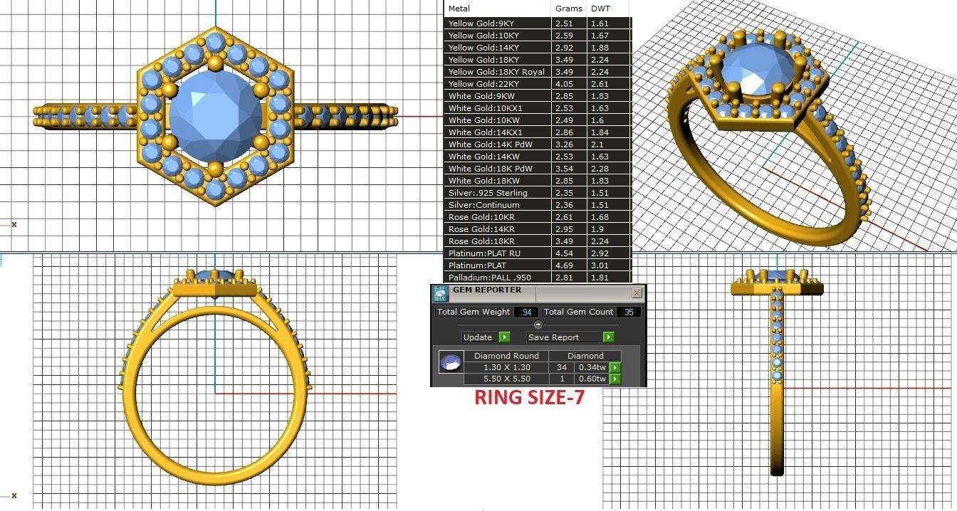 Hexagon Halo Engagement Ring 5mm 3D print model_14