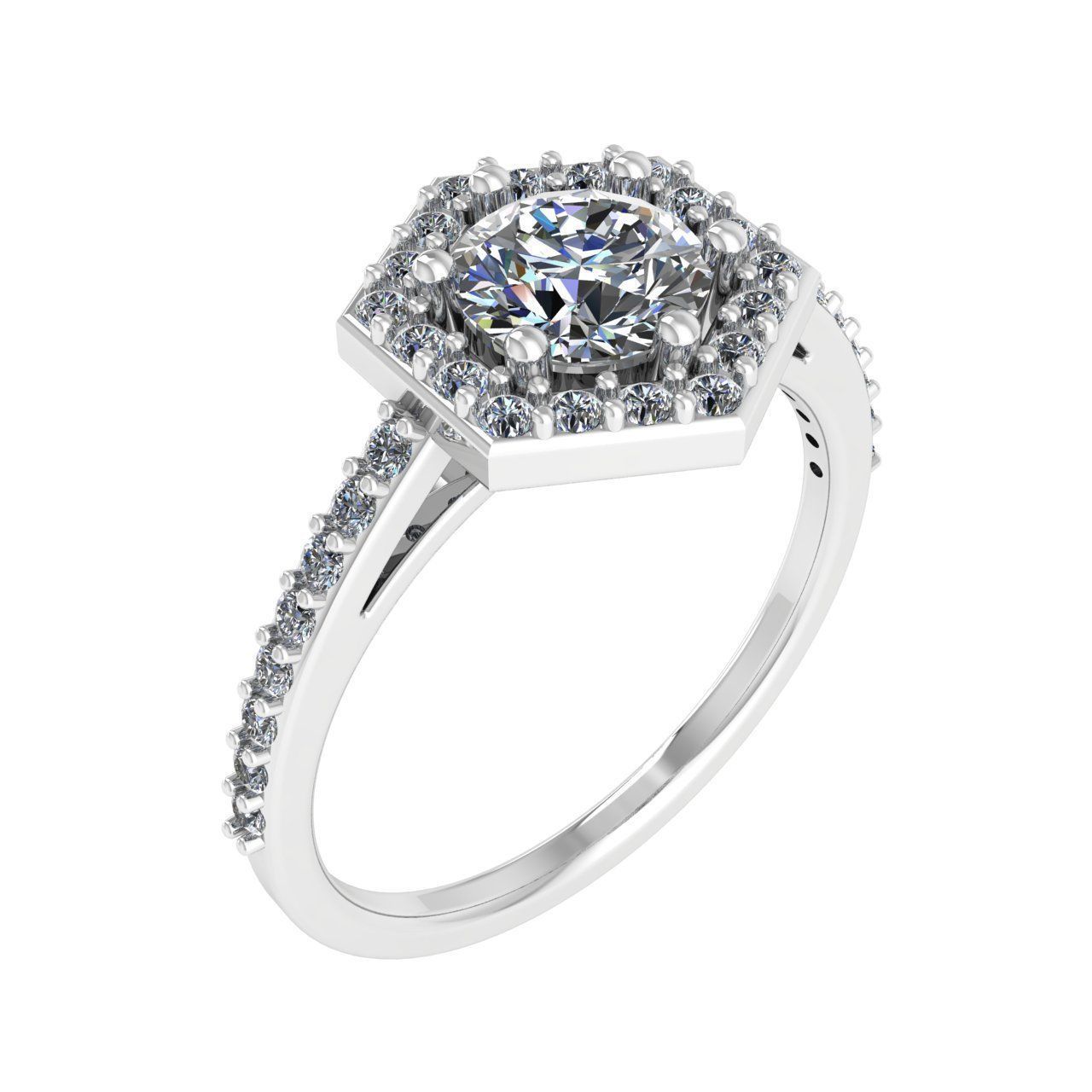 Hexagon Halo Engagement Ring 5mm 3D print model_9