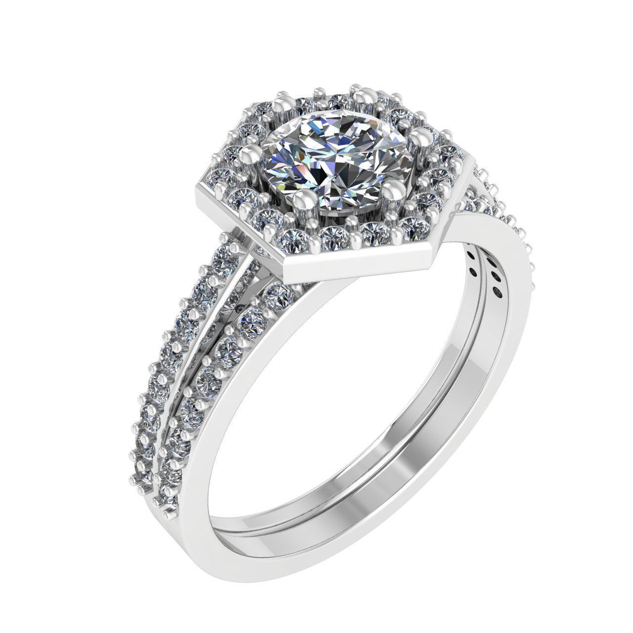 Hexagon Halo Engagement Ring 5mm 3D print model_2